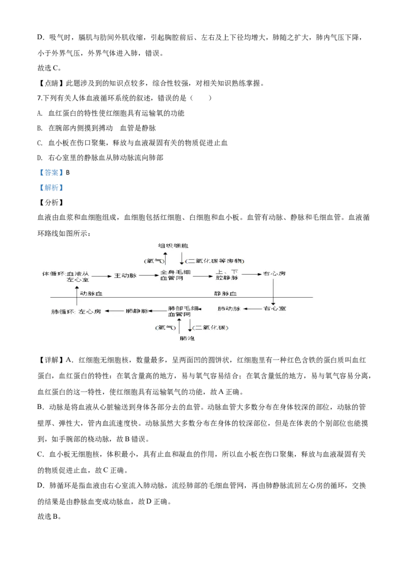 精品解析：山东省泰安市2020年中考生物试题（解析版）_中考真题_8.生物中考真题2015-2024年_2020生物真题74份_2020年中考真题精品解析生物（山东泰安卷）精编word版