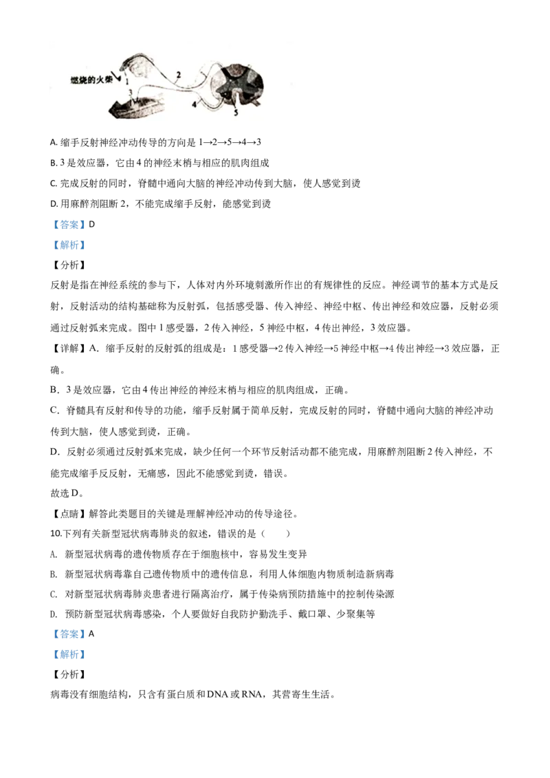 精品解析：山东省泰安市2020年中考生物试题（解析版）_中考真题_8.生物中考真题2015-2024年_2020生物真题74份_2020年中考真题精品解析生物（山东泰安卷）精编word版