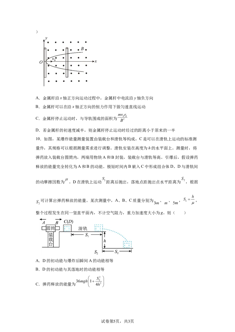 湖南2025年高考湖南卷物理高考真题文档版（含答案）_1.高考2025全国各省真题+答案_00.2025各省市高考真题及答案（按省份分类）_8、湖南卷（9科全）_4.物理