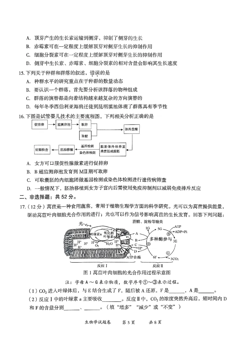 云南省曲靖市2025届高三上学期第一次教学质量监测生物_2025年1月_250125云南省曲靖市2025届高三上学期第一次教学质量监测（全科）