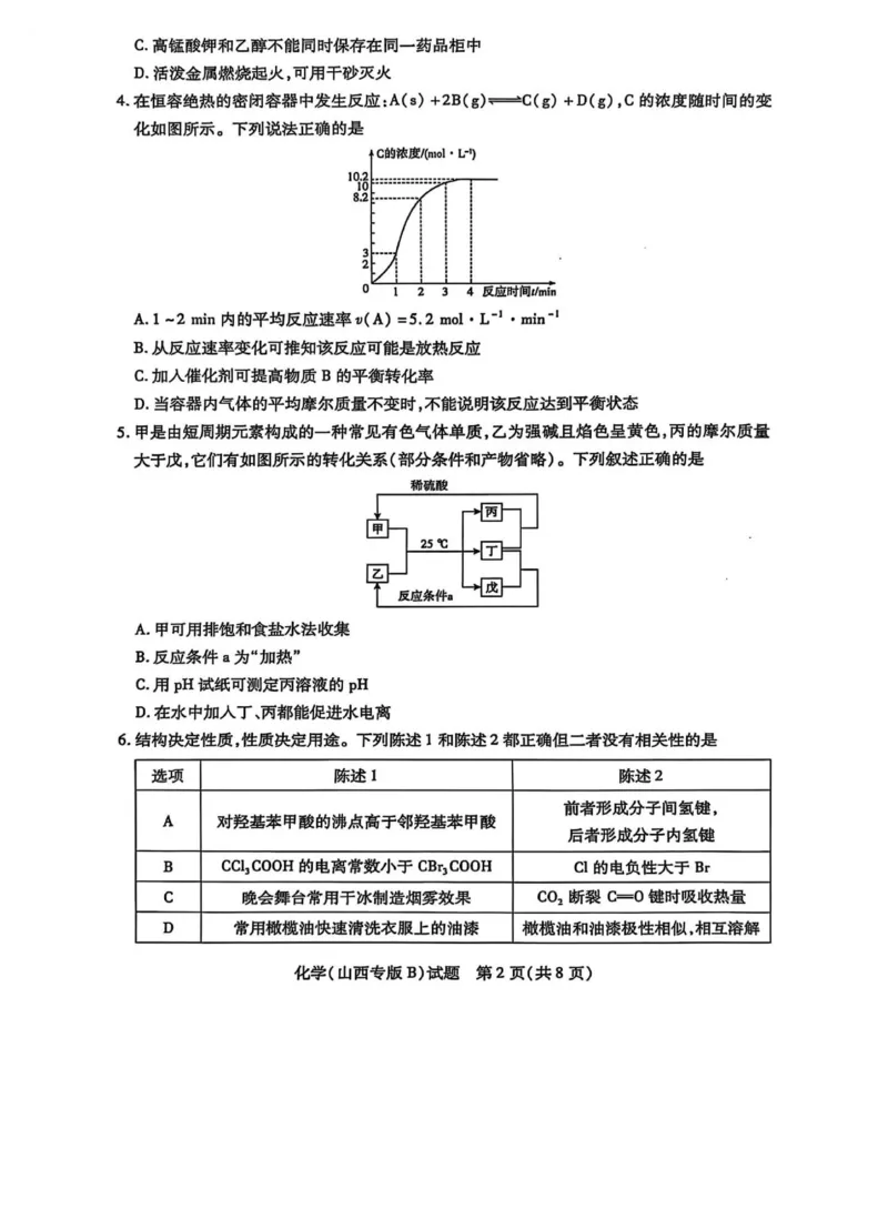 2025届山西省部分学校高三下学期5月考前模拟考试化学试题_2025年5月_05222025届河南省天一大联考高三模拟预测