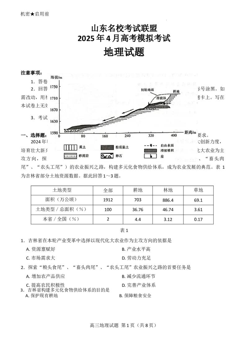 25山东名校联考(4月)地理试题_2025年4月_250421山东名校考试联盟2025届高三4月高考模拟考试_2025届山东省名校考试联盟高三下学期市级第二次模拟考试地理试题