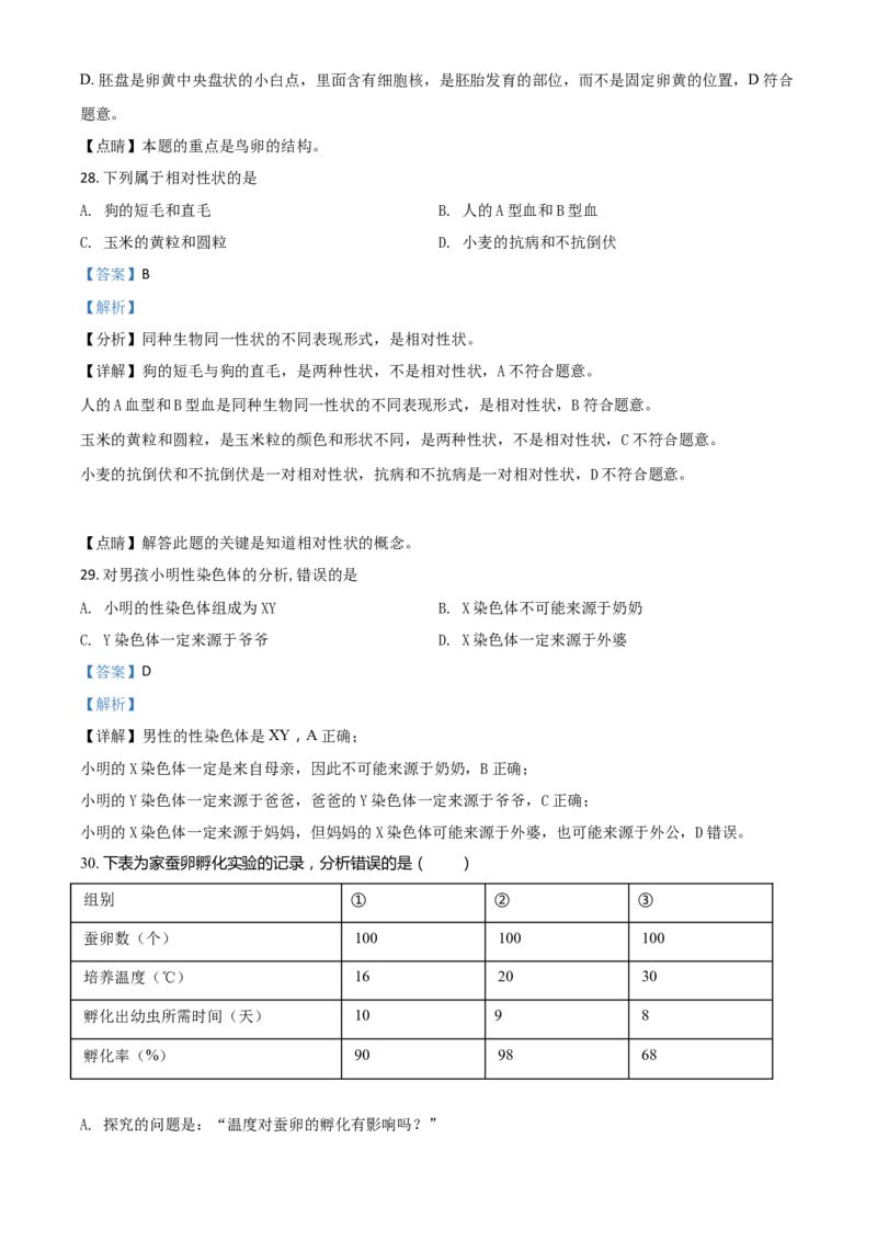 精品解析：全国省级联考广东省2018年初中学业考试生物试题（解析版）_中考真题_8.生物中考真题2015-2024年_地区卷_广东中考生物11-22