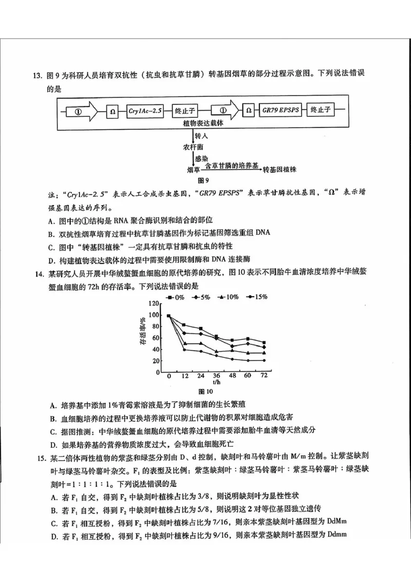 内蒙古包头市2025届高三下学期4月二模试题生物含答案_2025年4月_250423内蒙古包头市2025届高三下学期4月二模（全科）