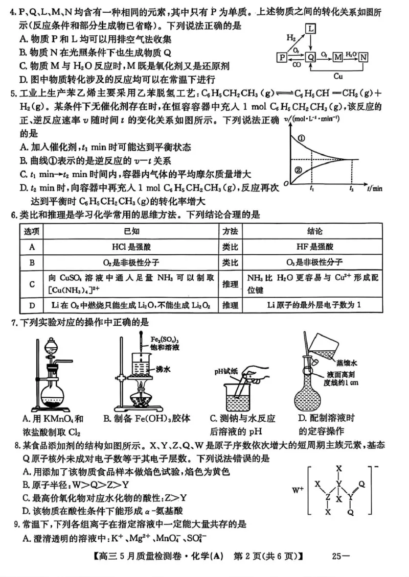 三晋卓越联盟&middot;2024-2025学年高三5月质量检测卷(25-X-635C)化学（A）_2025年5月_250525山西三晋卓越联盟&middot;2024-2025学年高三5月质量检测卷(25-X-635C)（全科）