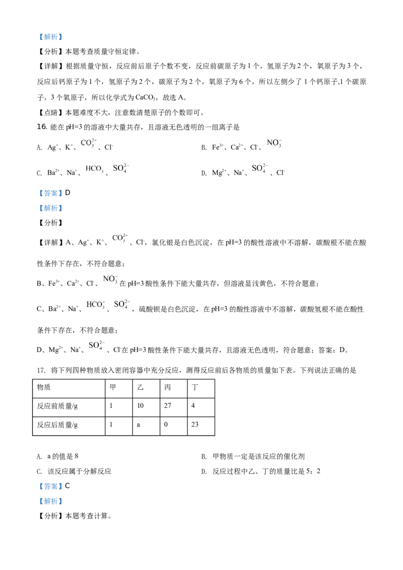 精品解析：湖南省湘潭市2021年中考化学试题（解析版）_中考真题_5.化学中考真题2015-2024年_地区卷_湖南省_湘潭化学12-22