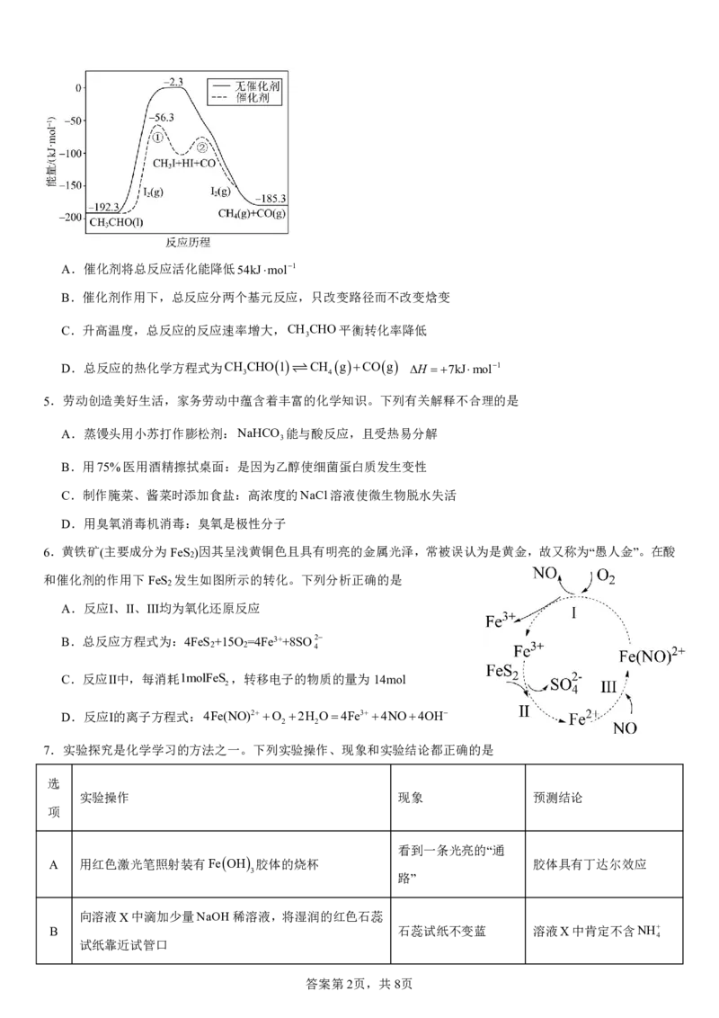 南昌十九中2024-2025学年第二学期2月月考高三化学_2025年2月_250223江西省南昌市第十九中学2024-2025学年高三下学期2月月考（全科）_南昌十九中2024-2025学年第二学期2月月考高三化学