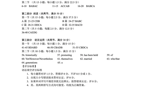 云南省大理州2025届高中毕业生第二次复习统一检测英语答案_2025年1月_250123云南省大理州2025届高中毕业生第二次复习统一检测试卷（全科）
