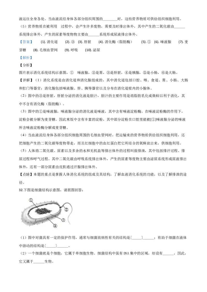精品解析：四川省自贡市2020年中考生物试题（解析版）_中考真题_8.生物中考真题2015-2024年_2020生物真题74份_2020年中考真题精品解析生物(四川自贡卷)精编word版