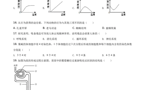 精品解析：海南省2021年中考生物试题（原卷版）_中考真题_8.生物中考真题2015-2024年_地区卷_海南生物16-21
