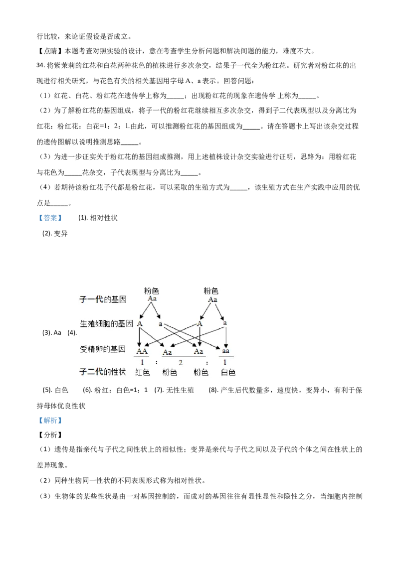 精品解析：湖南省株洲市2020年中考生物试题（解析版）_中考真题_8.生物中考真题2015-2024年_2020生物真题74份_精品解析：湖南省株洲市2020年中考生物试题