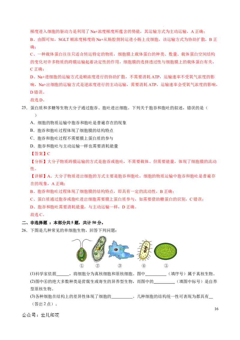 高一生物期中模拟卷（全解全析）（新八省通用）_1多考区联考试卷_1014高一期中模拟卷（新八省专用）黄金卷：2024-2025学年高一上学期期中模拟考试