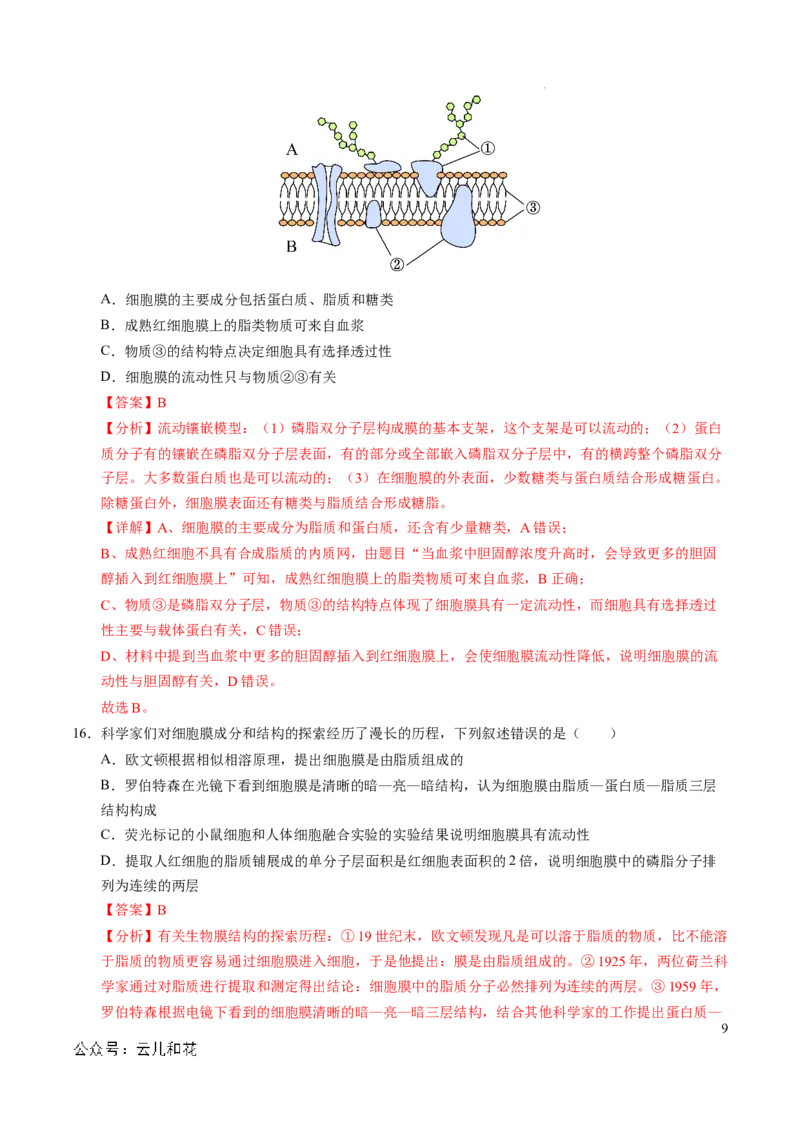 高一生物期中模拟卷（全解全析）（新八省通用）_1多考区联考试卷_1014高一期中模拟卷（新八省专用）黄金卷：2024-2025学年高一上学期期中模拟考试