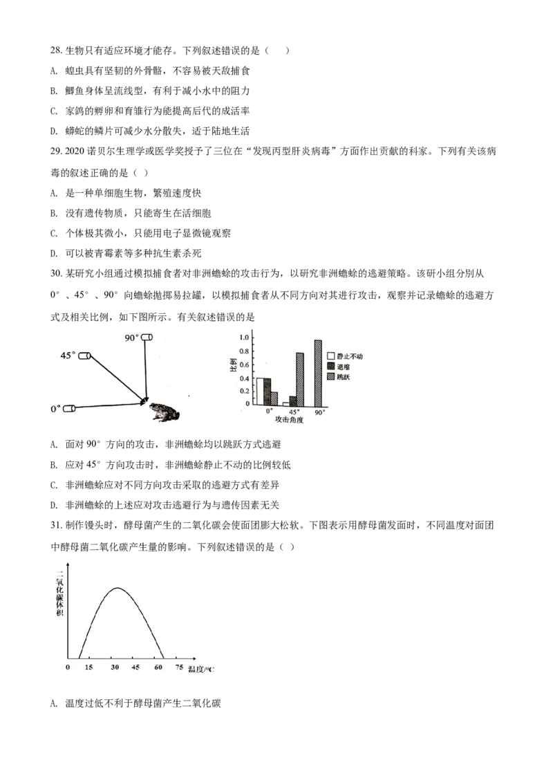 精品解析：江苏省苏州市2021年初中结业考试生物试题（原卷版）_中考真题_8.生物中考真题2015-2024年_2021中考生物真题64份_2021江苏省_精品解析：江苏省苏州市2021年初中结业考试生物试题