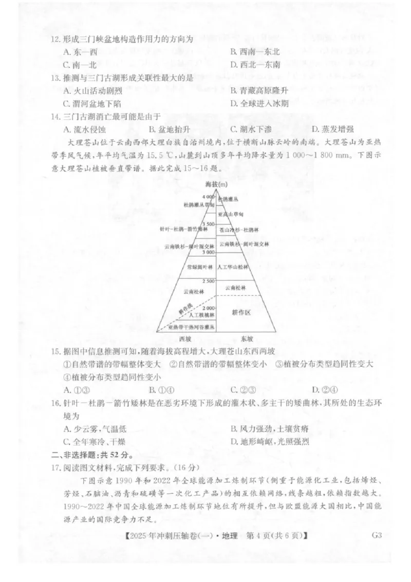 2025年普通高中学业水平选择性考试冲刺压轴卷（一)地理试卷（含答案）_2025年4月_2504042025年普通高中学业水平选择性考试冲刺压轴卷（一)