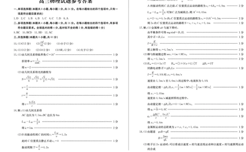 山东省德州市2024-2025学年高三上学期1月期末考试物理答案_2025年1月_250117山东省德州市2024-2025学年高三上学期1月期末考试试题（全科）