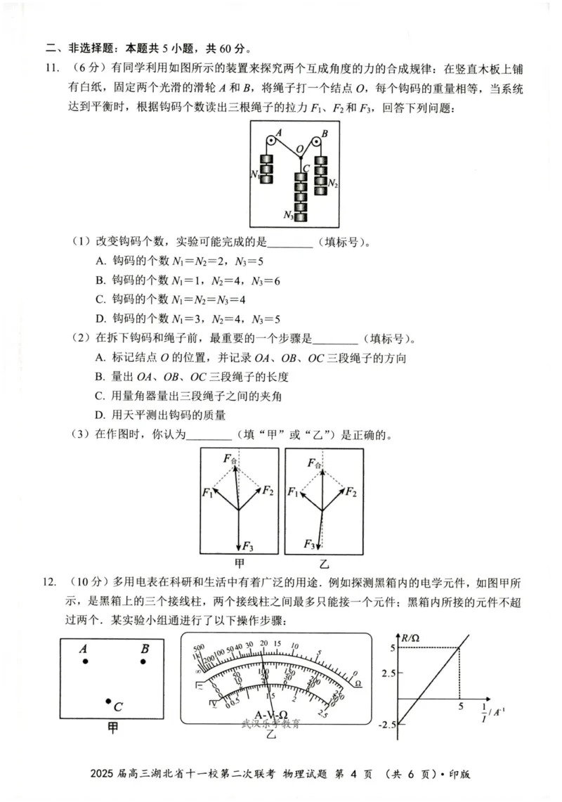 湖北十一校第二次联考物理试卷_2025年3月_250326湖北省十一校2025届高三第二次联考（全科）_物理
