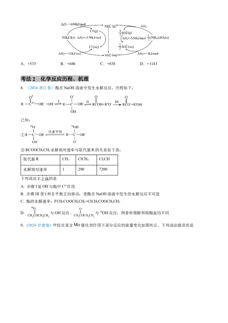 专题06化学反应中的能量变化和反应机理-三年（2022-2024）高考化学真题分类汇编（全国通用）（学生卷）_近10年高考真题汇编（必刷）