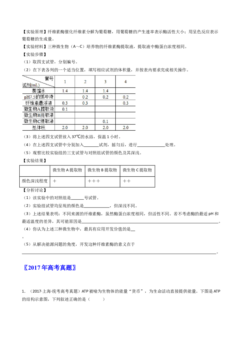 专题04酶和ATP（原卷卷）_近10年高考真题汇编（必刷）_十年（2014-2024）高考生物真题分项汇编（全国通用）_十年（2014-2023）高考生物真题分项汇编（全国通用）