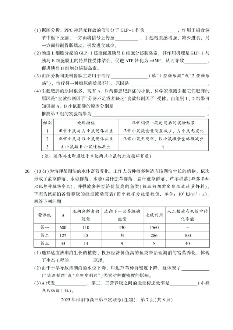 湖南省邵阳市2025届高三下学期第三次联考生物试题（含答案）_2025年5月_2505242025届湖南省邵阳市高三下学期第三次联考（全科）