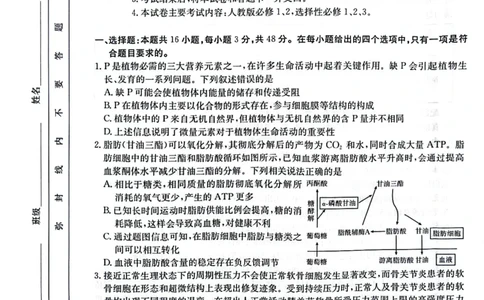 生物_2025年4月_250411山西、陕西、宁夏、青海四省区普通高中新高考高三质量检测金太阳4月联考（全科）_生物