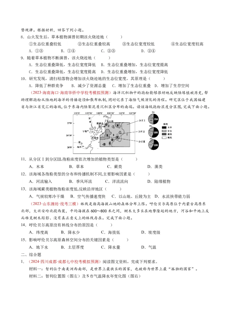 专题06自然地理环境的整体性与差异性（内含植被与土壤）学易金卷：2023年高考真题和模拟题地理分项汇编（原卷卷）_近10年高考真题汇编（必刷）