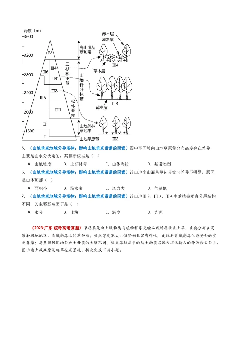 专题06自然地理环境的整体性与差异性（内含植被与土壤）学易金卷：2023年高考真题和模拟题地理分项汇编（原卷卷）_近10年高考真题汇编（必刷）