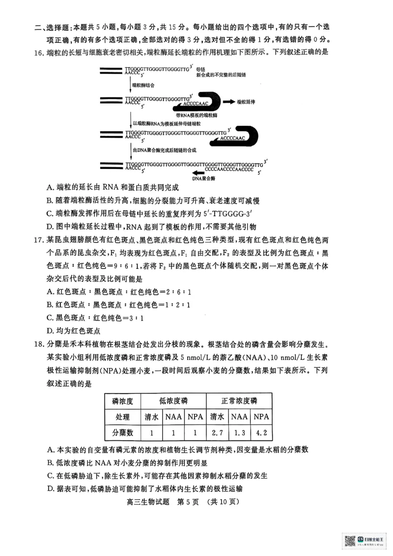 生物1_2025年1月_250119山东省济南市2024-2025学年高三上学期1月期末学习质量检测（全科）_山东省济南市2024-2025学年高三上学期1月期末考试生物