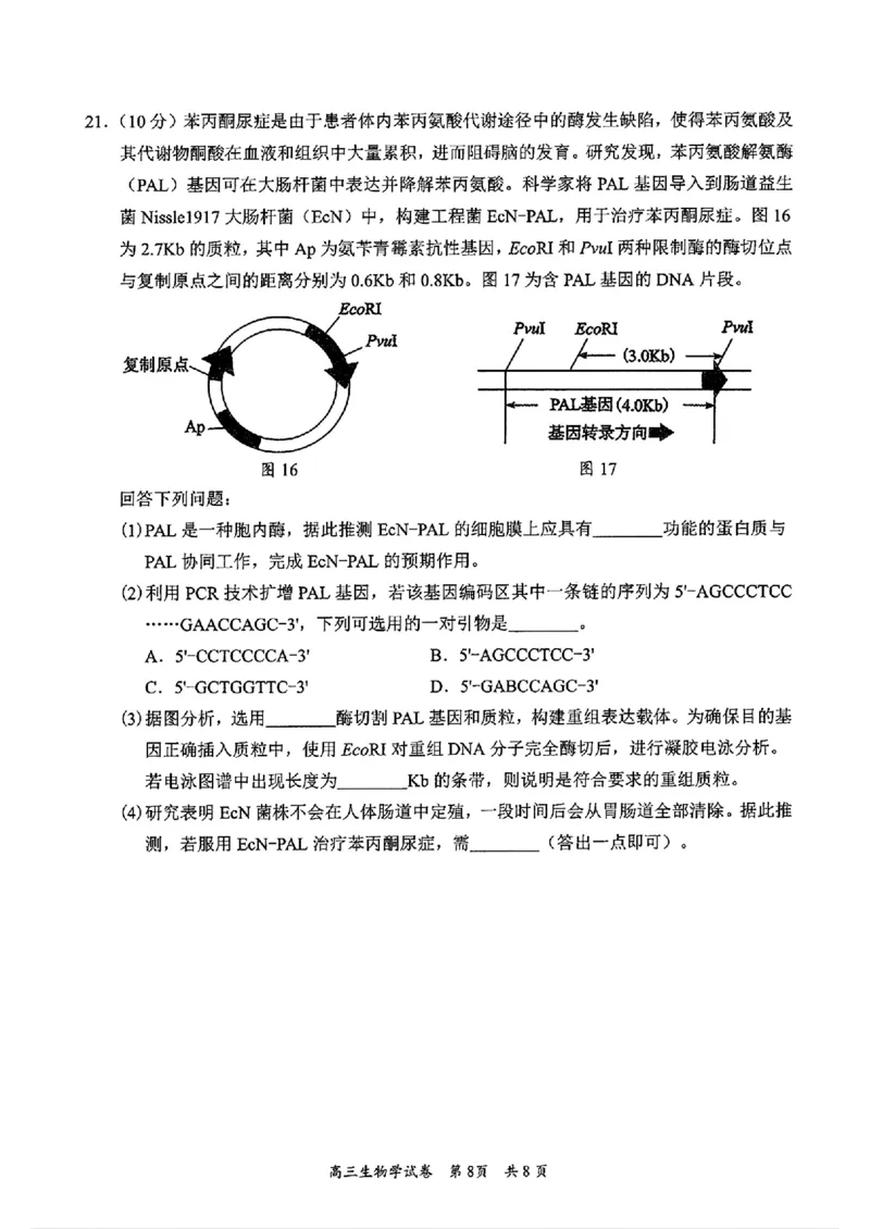 生物试卷_2025年2月_2502192025届广东省梅州市高三下学期模拟预测（一）（全科）_2025届广东梅州一模生物