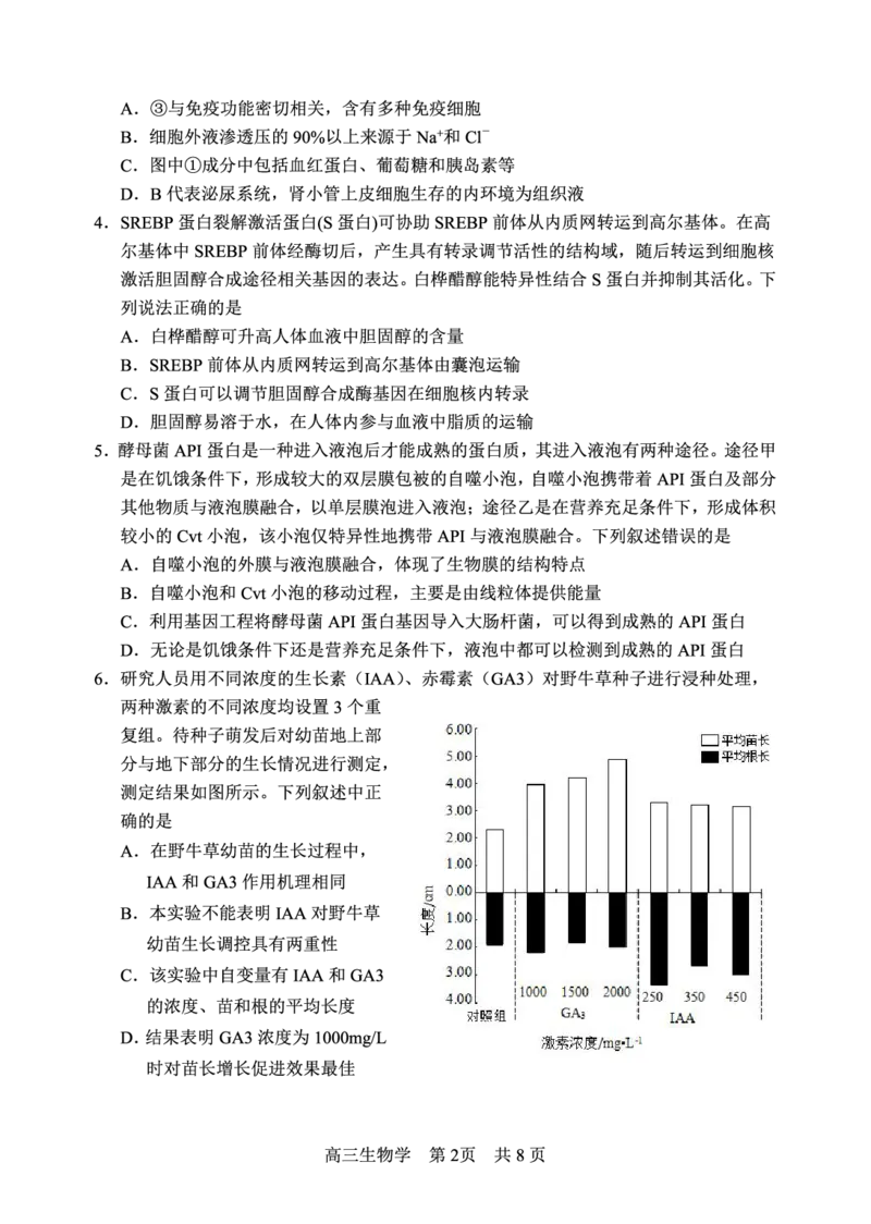 四川省攀枝花市2025届高三第三次统一考试生物_2025年5月_250515四川省攀枝花市2025届高三第三次统一考试（攀枝花三统）（全科）
