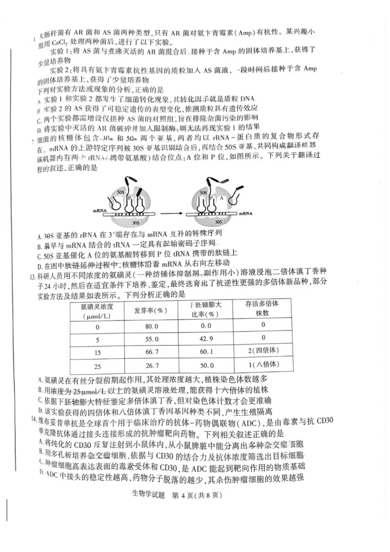 安徽省合肥市2025届高三第二次教学质量检测生物试题（含答案）_2025年3月_250326安徽省合肥市2025届高三第二次教学质量检测（全科）