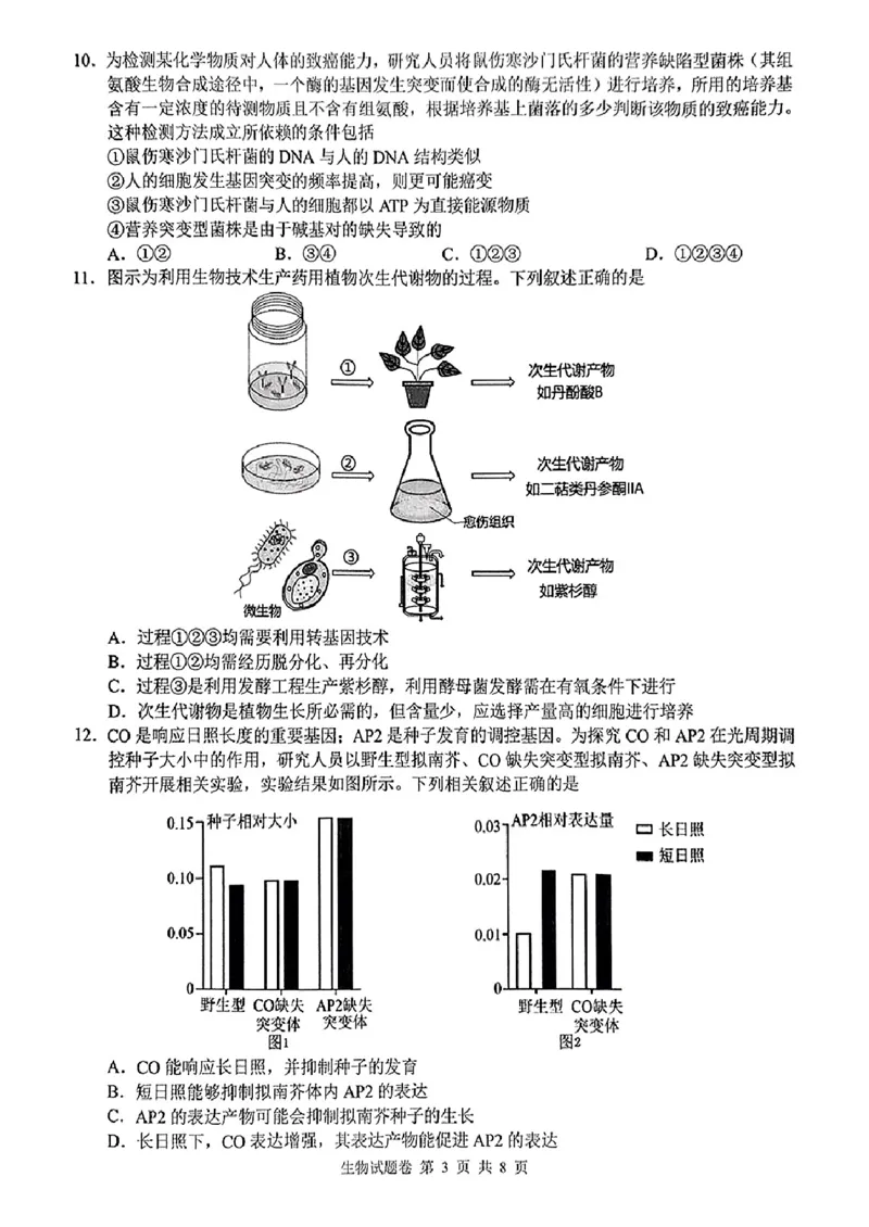 湖南省株洲市2025届高三上学期教学质量统一检测生物_2025年1月_250111湖南省株洲市2025届高三上学期教学质量统一检测（株洲一模）