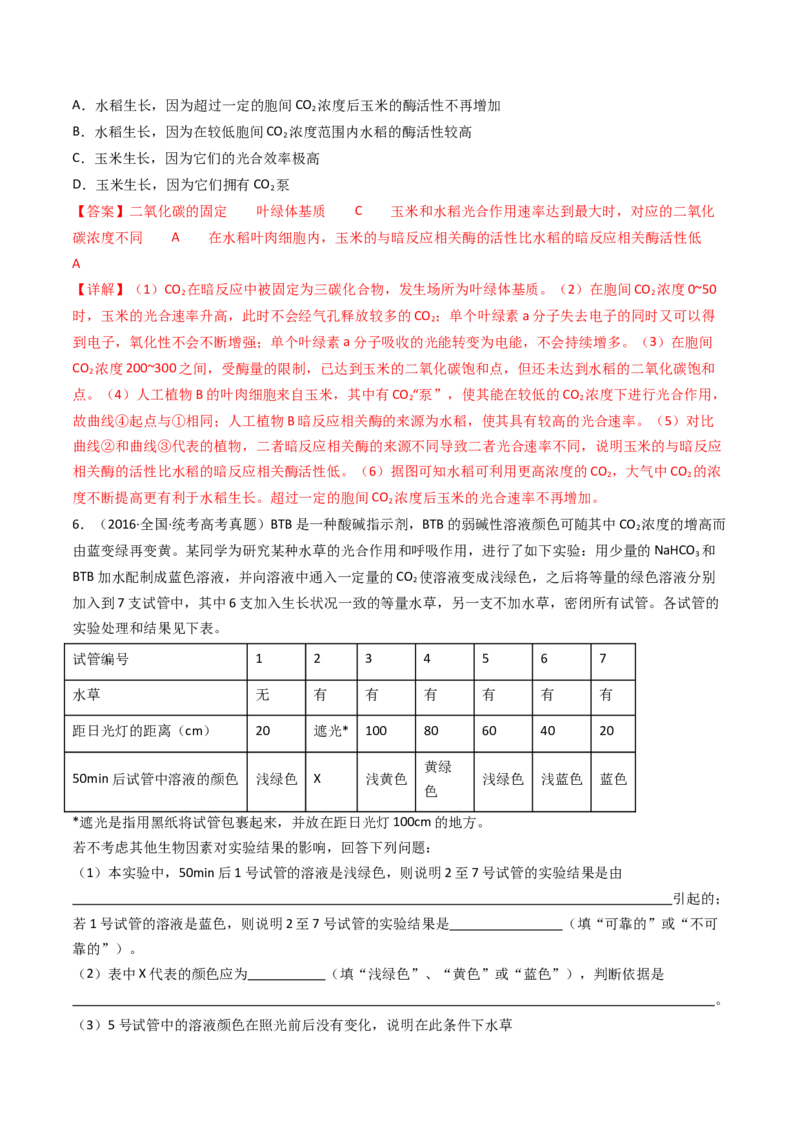 专题07细胞代谢的综合（解析卷）_近10年高考真题汇编（必刷）_十年（2014-2024）高考生物真题分项汇编（全国通用）_十年（2014-2023）高考生物真题分项汇编（全国通用）