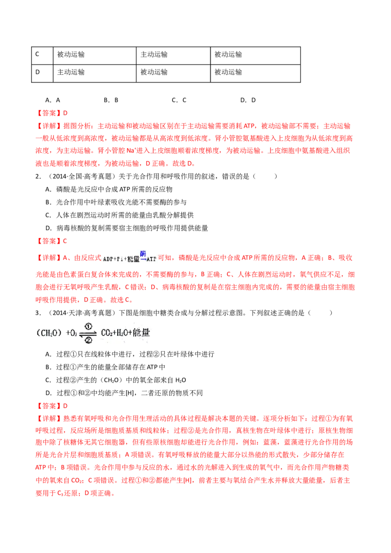 专题07细胞代谢的综合（解析卷）_近10年高考真题汇编（必刷）_十年（2014-2024）高考生物真题分项汇编（全国通用）_十年（2014-2023）高考生物真题分项汇编（全国通用）