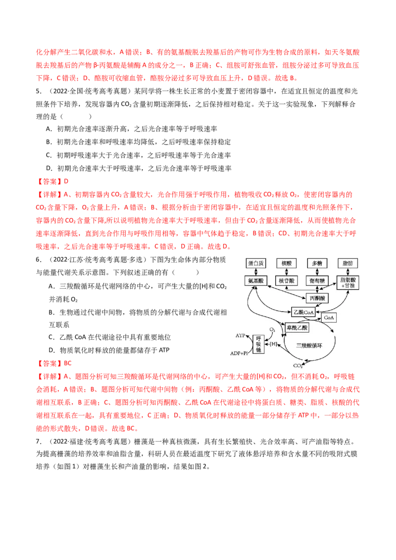 专题07细胞代谢的综合（解析卷）_近10年高考真题汇编（必刷）_十年（2014-2024）高考生物真题分项汇编（全国通用）_十年（2014-2023）高考生物真题分项汇编（全国通用）