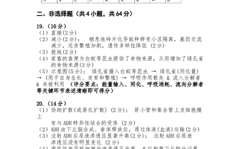 武汉市2026届高三年级九月调研考试生物学试卷参考答案及评分标准_2025年9月_250912湖北省武汉市部分学校2026届高三上学期九月调研考试（全科）_生物