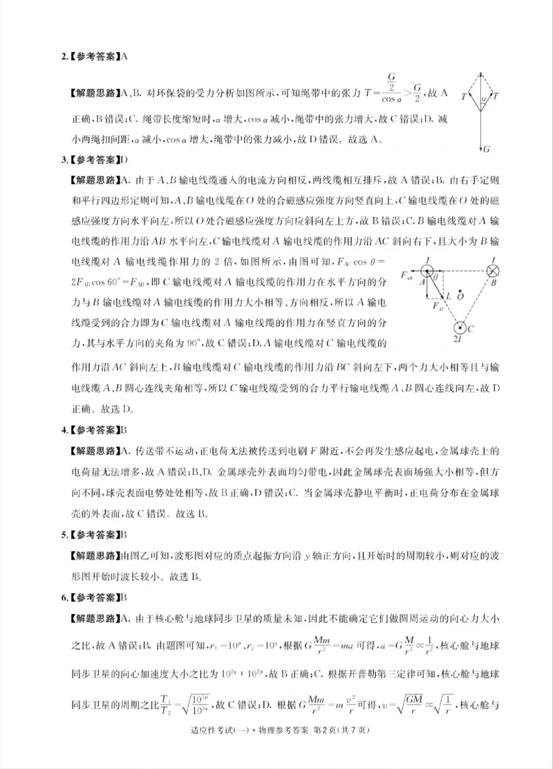成都石室中学2024-2025学年度下期高2025届适应性考试（一)物理答案_2025年5月_250523四川省成都石室中学2024-2025学年度下期高2025届适应性考试（一）（全科）