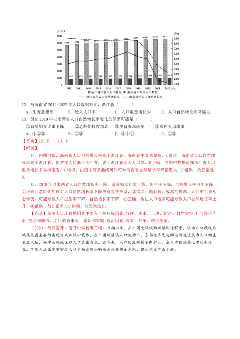 专题08人口-学易金卷：2023年高考真题和模拟题地理分项汇编（解析卷）_近10年高考真题汇编（必刷）_十年（2014-2024）高考地理真题分项汇编（全国通用）