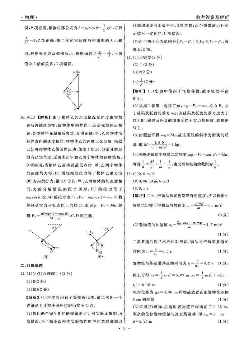 物理2025年辽宁高三10月联考答案_2025年10月_251012辽宁省名校联盟2025年高三10月份联合考试（全科）