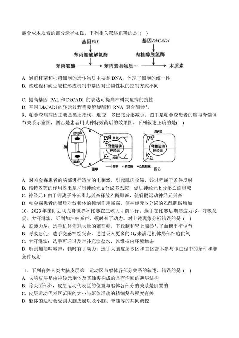 黑龙江省佳木斯市第一中学2025届高三上学期第五次调研考试生物Word版含答案_2025年1月_250108黑龙江省佳木斯市第一中学2025届高三上学期第五次调研考试（全科）