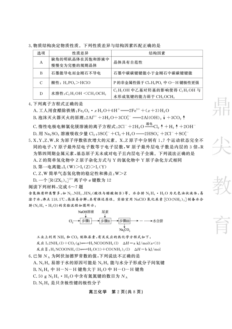 安徽省鼎尖教育2024-2025学年高三逐梦杯实验班大联考化学_2025年4月_250418安徽省鼎尖教育2024-2025学年高三逐梦杯实验班大联考（全科）