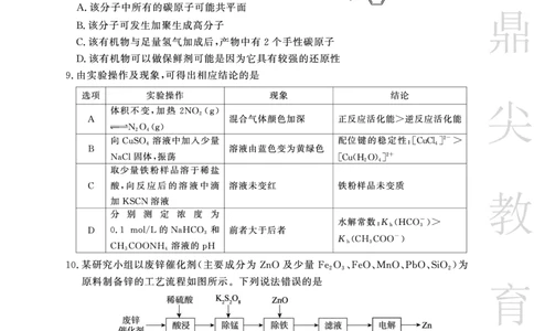 安徽省鼎尖教育2024-2025学年高三逐梦杯实验班大联考化学_2025年4月_250418安徽省鼎尖教育2024-2025学年高三逐梦杯实验班大联考（全科）