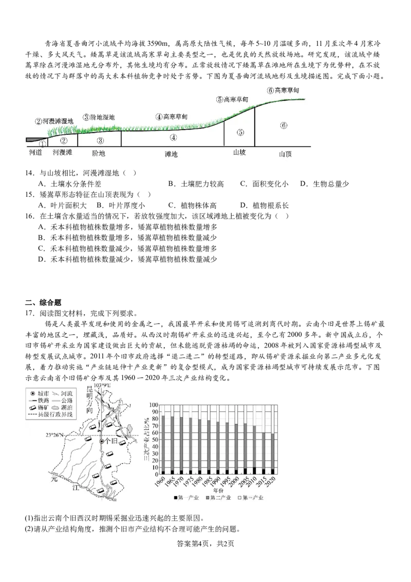 湖南省长沙市望城区第一中学2025届高三一模试题地理_2025年3月_250322湖南省长沙市望城区第一中学2025届高三一模试题