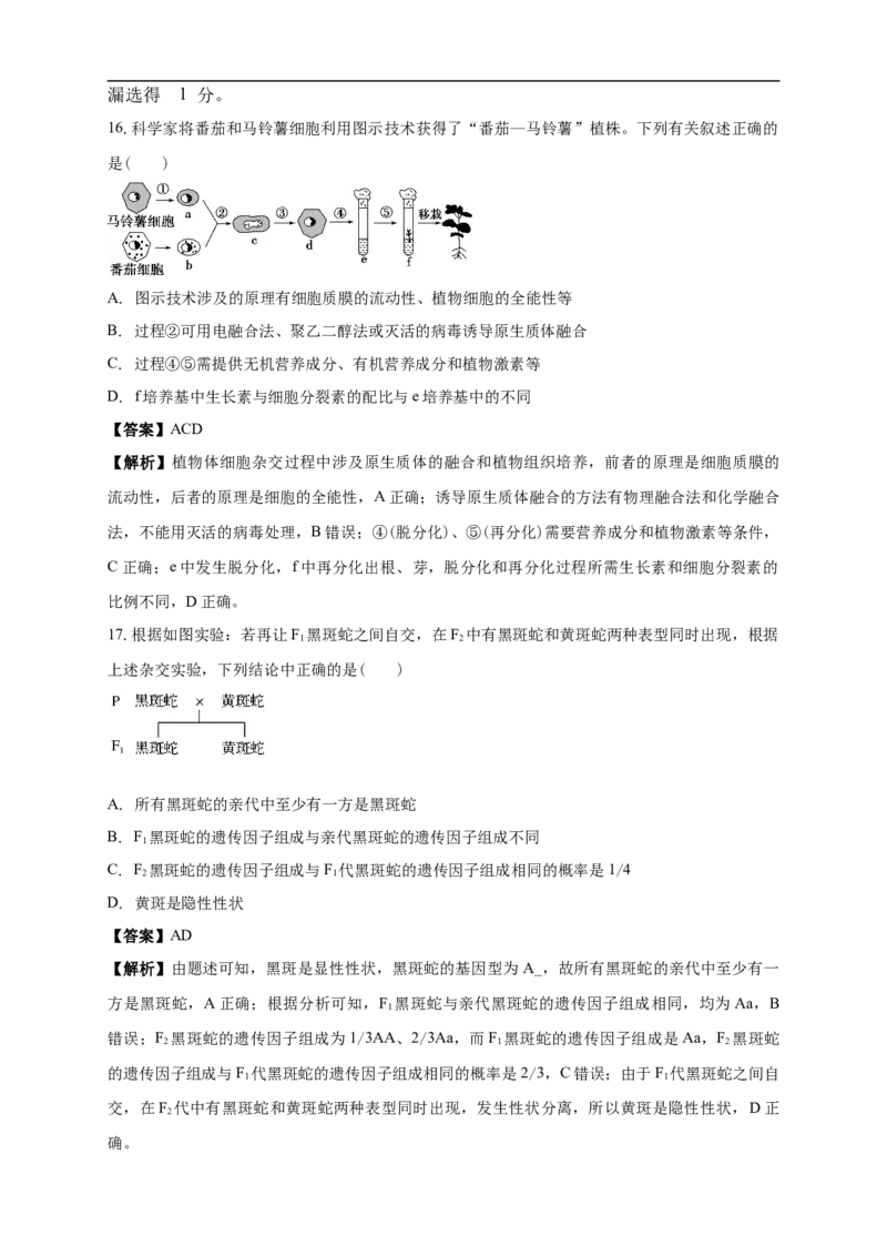 清远一中2025-2026学年度高三上学期期末考试生物试卷解析_2025年10月_251031广东省清远市第一中学2025-2026学年高三上学期10月期中