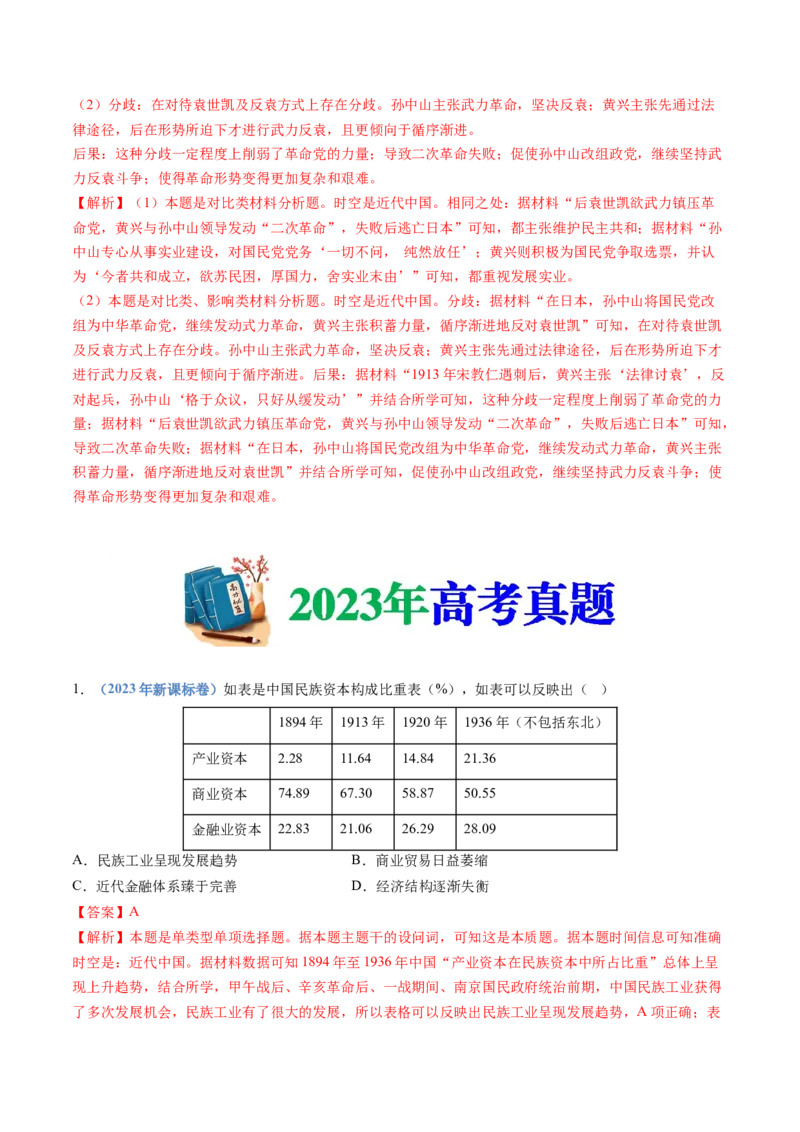 专题06辛亥革命与中华民国的建立（教师卷）_近10年高考真题汇编（必刷）_十年（2014-2024）高考历史真题分项汇编（全国通用）