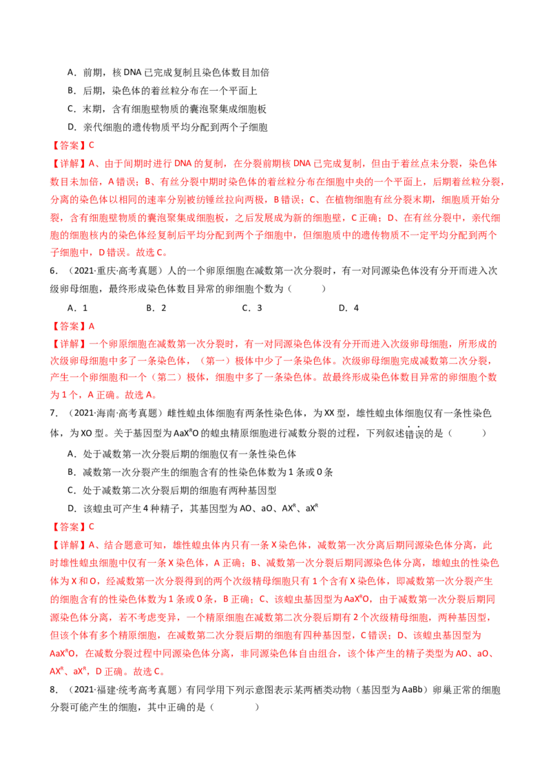 专题08有丝分裂和减数分裂（解析卷）_近10年高考真题汇编（必刷）_十年（2014-2024）高考生物真题分项汇编（全国通用）_十年（2014-2023）高考生物真题分项汇编（全国通用）