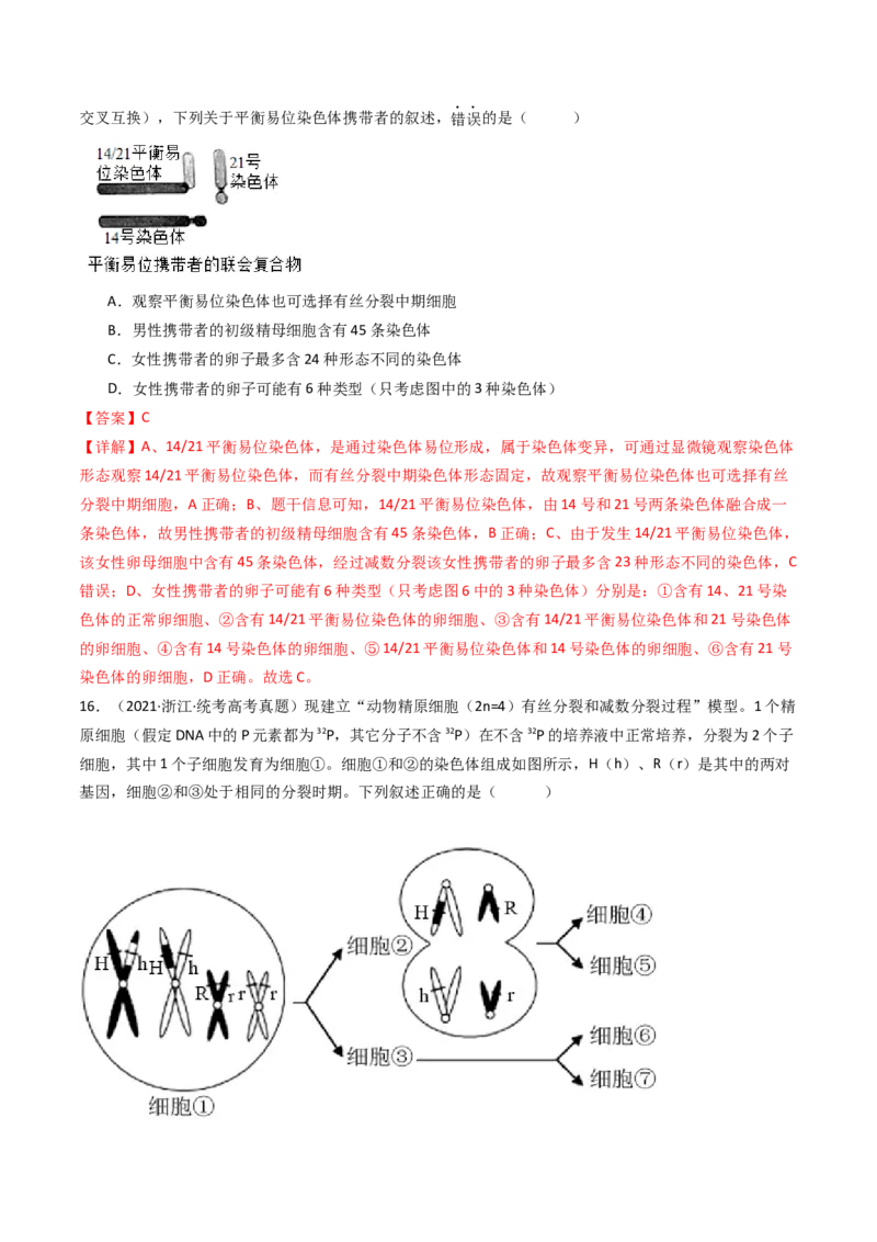 专题08有丝分裂和减数分裂（解析卷）_近10年高考真题汇编（必刷）_十年（2014-2024）高考生物真题分项汇编（全国通用）_十年（2014-2023）高考生物真题分项汇编（全国通用）