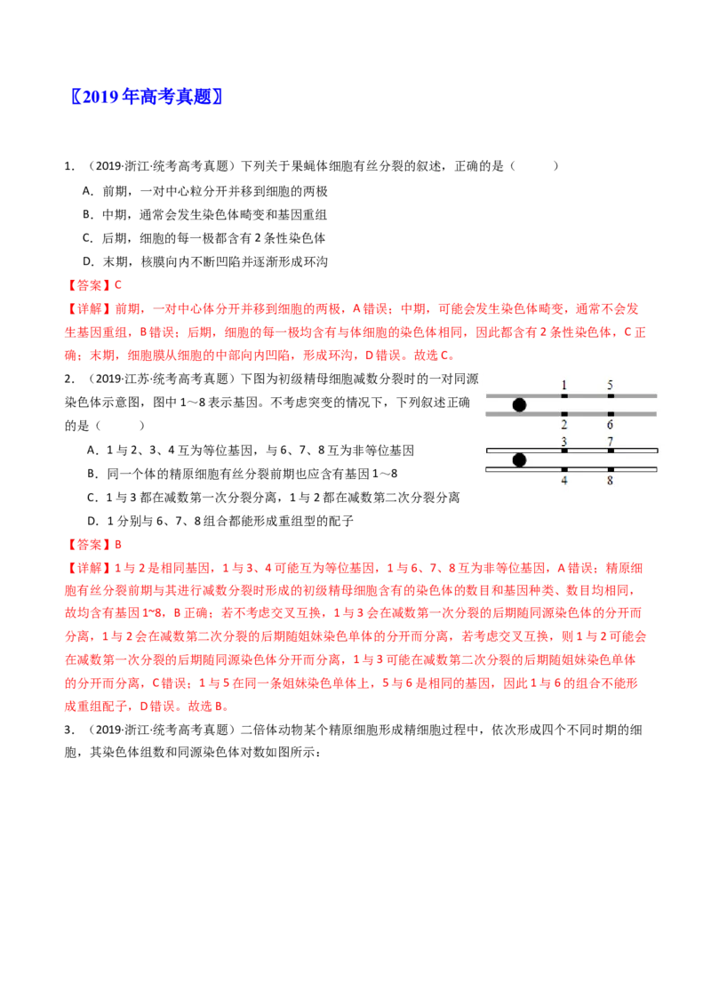 专题08有丝分裂和减数分裂（解析卷）_近10年高考真题汇编（必刷）_十年（2014-2024）高考生物真题分项汇编（全国通用）_十年（2014-2023）高考生物真题分项汇编（全国通用）