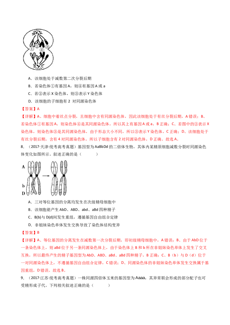 专题08有丝分裂和减数分裂（解析卷）_近10年高考真题汇编（必刷）_十年（2014-2024）高考生物真题分项汇编（全国通用）_十年（2014-2023）高考生物真题分项汇编（全国通用）