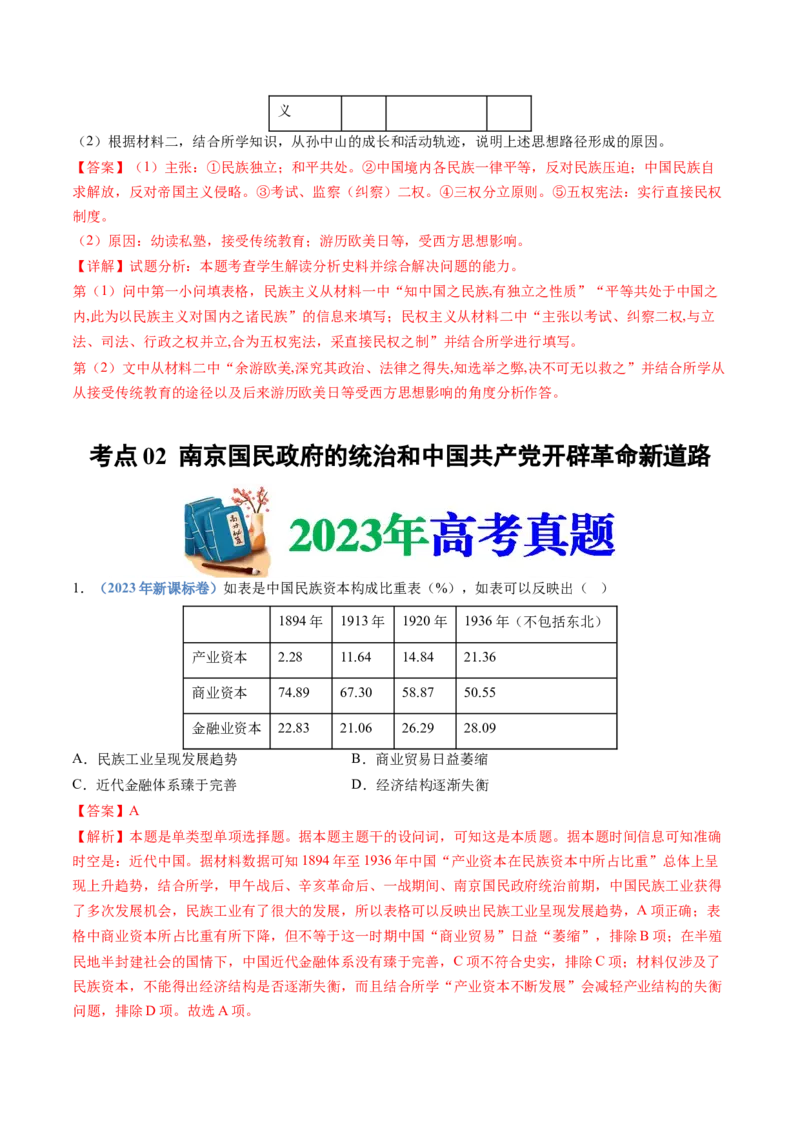 专题07中国成立与新民主主义革命兴起（解析卷）_近10年高考真题汇编（必刷）_十年（2014-2024）高考历史真题分项汇编（全国通用）